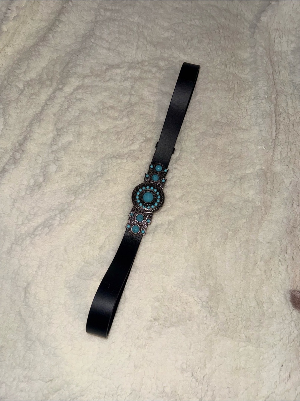 Black Women's Belt with Turquoise Medallion Accent